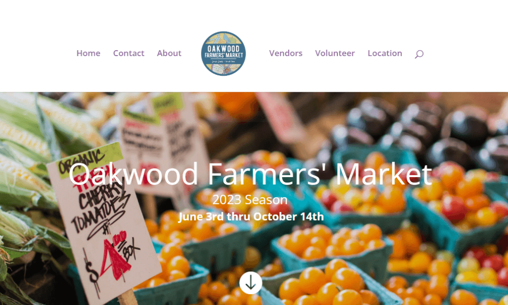 Homepage of Oakwood Farmers Market /
Link: oakwoodfarmersmarket.org