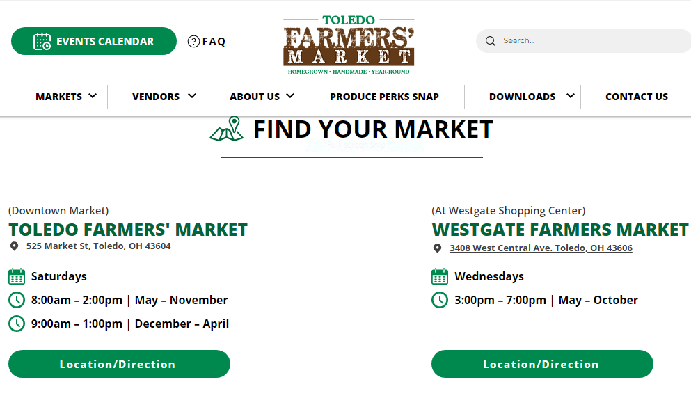 Homepage of Toledo Farmers' Market / Link: toledofarmersmarket.com