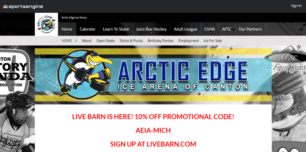 Homepage of Arctic Edge of Canton / Link: arcticarenas.com