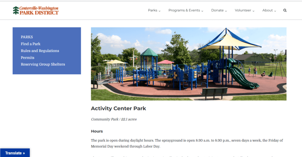 Homepage of Activity Center Park – Centerville /
Link: cwpd.org