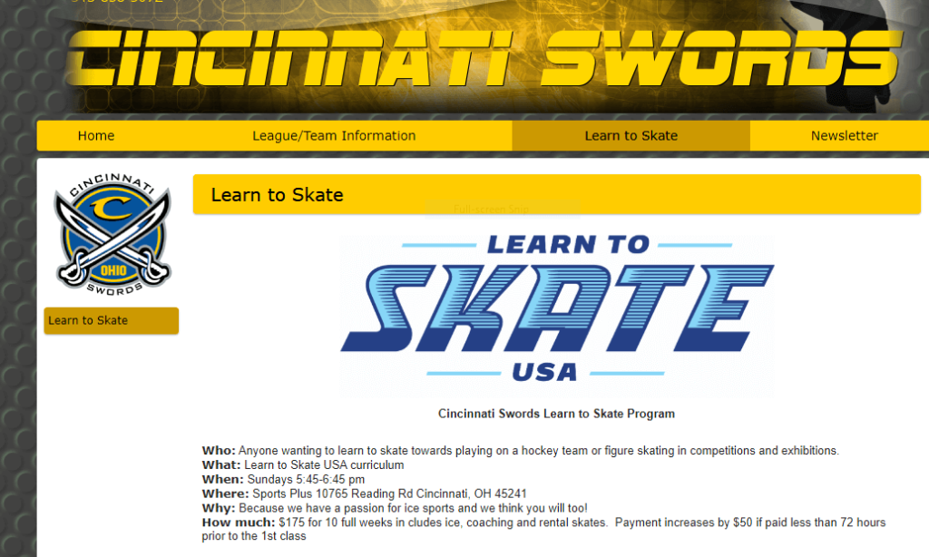 Homepage of Learn to Skate Cincinnati /
Link: leagueathletics.com