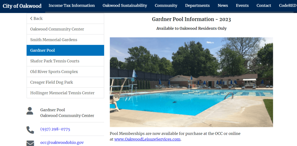 Homepage of Gardner Pool /
Link: oakwoodohio.gov
