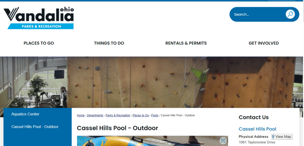 Homepage of Cassel Hills Swimming Pool /
Link: vandaliaohio.org